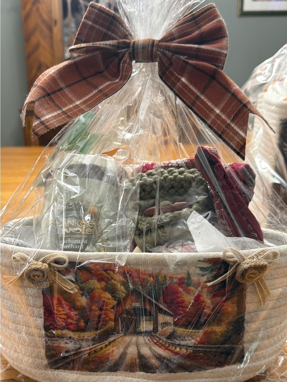 Fall Gift Basket Yankee Candle, Cotton Rope Basket, Candle Cozy, Towel & ring